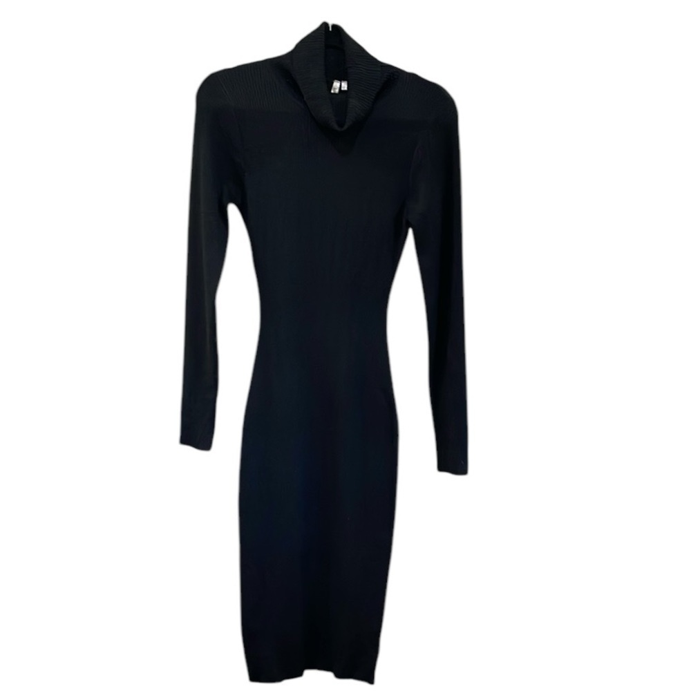 Mona B Ribbed Turtleneck Midi Sweater Dress SZ L Black